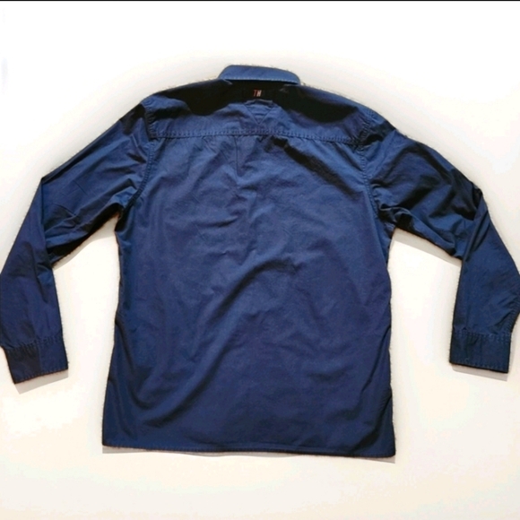 Tommy Hilfiger Denim Retro Button-Down Shirt Navy Red Stripes Logo Patches Med - Picture 9 of 10